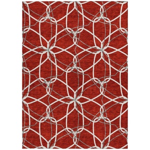 Homeroots 3' Geometric Washable Area Rug For Indoor & Outdoor Use - Stylish & Durable For High Traffic Areas Red Polyester 613046