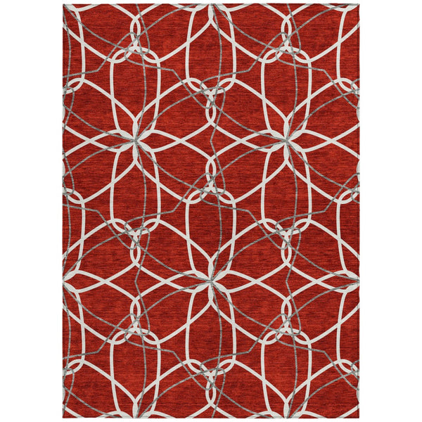 Homeroots 3' Geometric Washable Area Rug For Indoor & Outdoor Use - Stylish & Durable For High Traffic Areas Red Polyester 613046