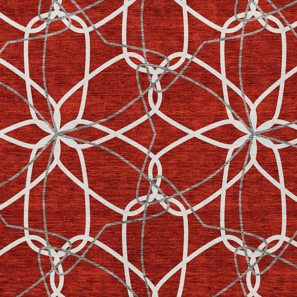 Homeroots 3' Geometric Washable Area Rug For Indoor & Outdoor Use - Stylish & Durable For High Traffic Areas Red Polyester 613046