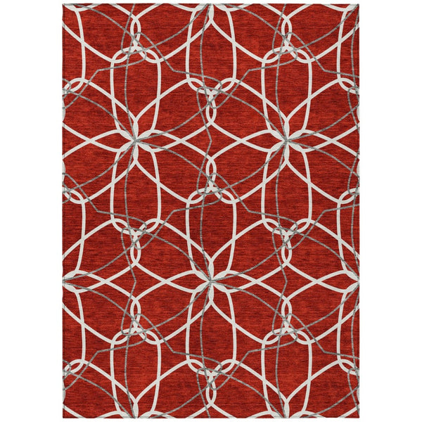 HomeRoots 5' Vibrant Red and Ivory Geometric Washable Area Rug for Indoor and Outdoor High-Traffic Spaces 9' X 12' 613047