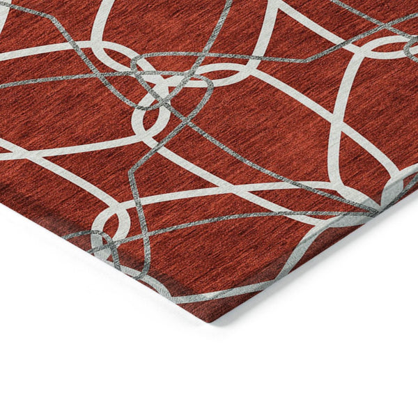 HomeRoots 5' Vibrant Red and Ivory Geometric Washable Area Rug for Indoor and Outdoor High-Traffic Spaces 9' X 12' 613047