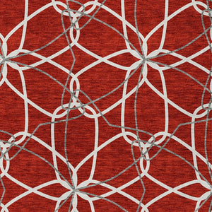 HomeRoots 5' Vibrant Red and Ivory Geometric Washable Area Rug for Indoor and Outdoor High-Traffic Spaces 9' X 12' 613047