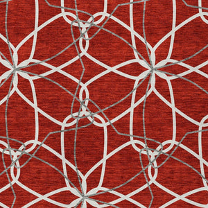 HomeRoots 5' Vibrant Red and Ivory Geometric Washable Area Rug for Indoor and Outdoor High-Traffic Spaces 10' X 14' 613048