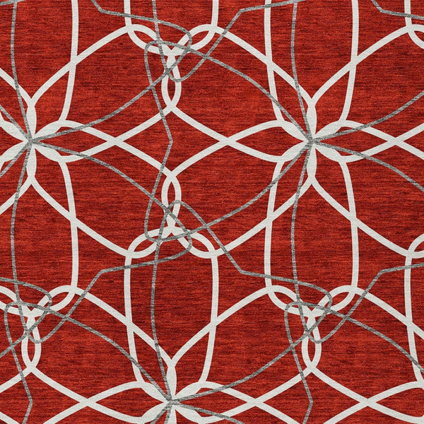HomeRoots 5' Vibrant Red and Ivory Geometric Washable Area Rug for Indoor and Outdoor High-Traffic Spaces 10' X 14' 613048