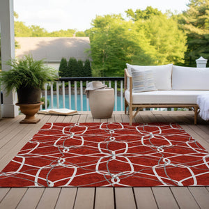 HomeRoots 5' Vibrant Red and Ivory Geometric Washable Area Rug for Indoor and Outdoor High-Traffic Spaces 10' X 14' 613048