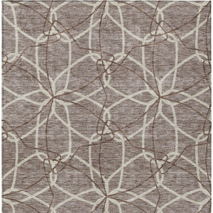 Homeroots 3' Geometric Washable Area Rug For Indoor & Outdoor Use - Stylish & Durable For High Traffic Areas Taupe Polyester 613049