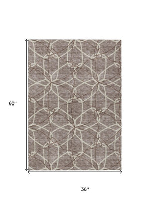 Homeroots 3' Geometric Washable Area Rug For Indoor & Outdoor Use - Stylish & Durable For High Traffic Areas Taupe Polyester 613049
