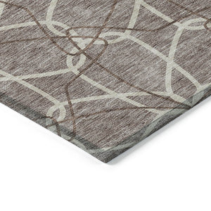 Homeroots 3' Geometric Washable Area Rug For Indoor & Outdoor Use - Stylish & Durable For High Traffic Areas Taupe Polyester 613049
