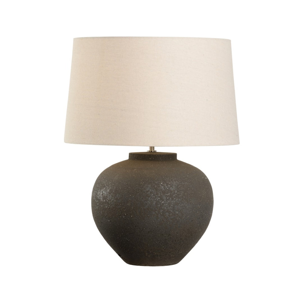 Wildwood Ahmya Hand‑Turned Shigaraki Table Lamp — Black Iron Oxide Glaze, Textured Ceramic, Coolie Shade Ambient Light (21" H) 61305-2