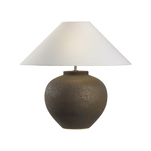 Wildwood Ahmya Hand-Turned Shigaraki Table Lamp With Black Iron Oxide Glaze, Coolie Shade, Textured Craftsmanship 61305