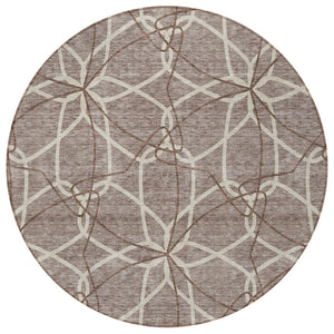 HomeRoots 5' Taupe and Ivory Geometric Area Rug - Stylish, Washable, Durable, Perfect for Indoor & Outdoor Spaces 8' Round 613051