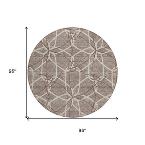 HomeRoots 5' Taupe and Ivory Geometric Area Rug - Stylish, Washable, Durable, Perfect for Indoor & Outdoor Spaces 8' Round 613051