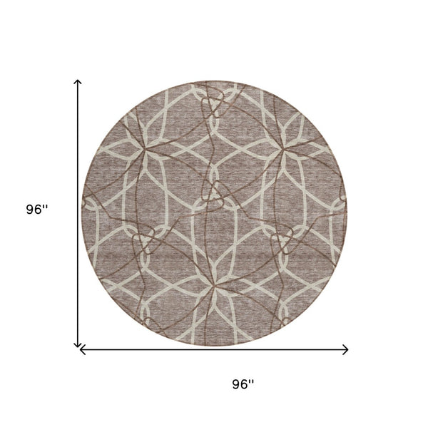 HomeRoots 5' Taupe and Ivory Geometric Area Rug - Stylish, Washable, Durable, Perfect for Indoor & Outdoor Spaces 8' Round 613051