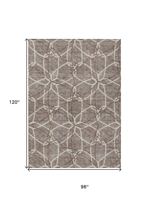HomeRoots 5' Taupe and Ivory Geometric Area Rug - Stylish, Washable, Durable, Perfect for Indoor & Outdoor Spaces 8' X 10' 613052