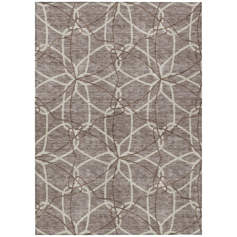 HomeRoots 5' Taupe and Ivory Geometric Area Rug - Stylish, Washable, Durable, Perfect for Indoor & Outdoor Spaces 8' X 10' 613052