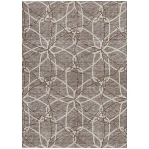 HomeRoots 5' Taupe and Ivory Geometric Area Rug - Stylish, Washable, Durable, Perfect for Indoor & Outdoor Spaces 9' X 12' 613053