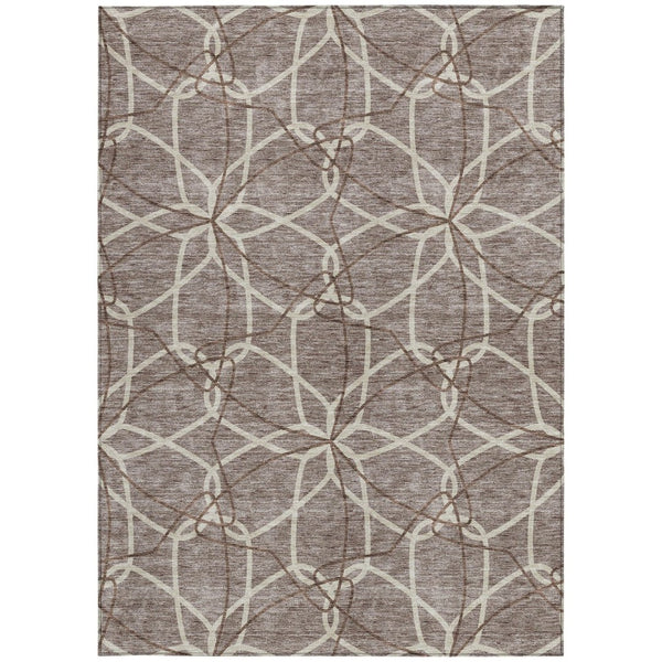 HomeRoots 5' Taupe and Ivory Geometric Area Rug - Stylish, Washable, Durable, Perfect for Indoor & Outdoor Spaces 9' X 12' 613053