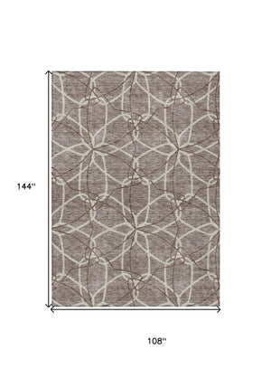 HomeRoots 5' Taupe and Ivory Geometric Area Rug - Stylish, Washable, Durable, Perfect for Indoor & Outdoor Spaces 9' X 12' 613053