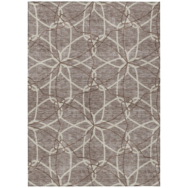 HomeRoots 5' Taupe and Ivory Geometric Area Rug - Stylish, Washable, Durable, Perfect for Indoor & Outdoor Spaces 9' X 12' 613053