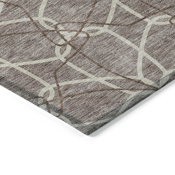 HomeRoots 5' Taupe and Ivory Geometric Area Rug - Stylish, Washable, Durable, Perfect for Indoor & Outdoor Spaces 9' X 12' 613053