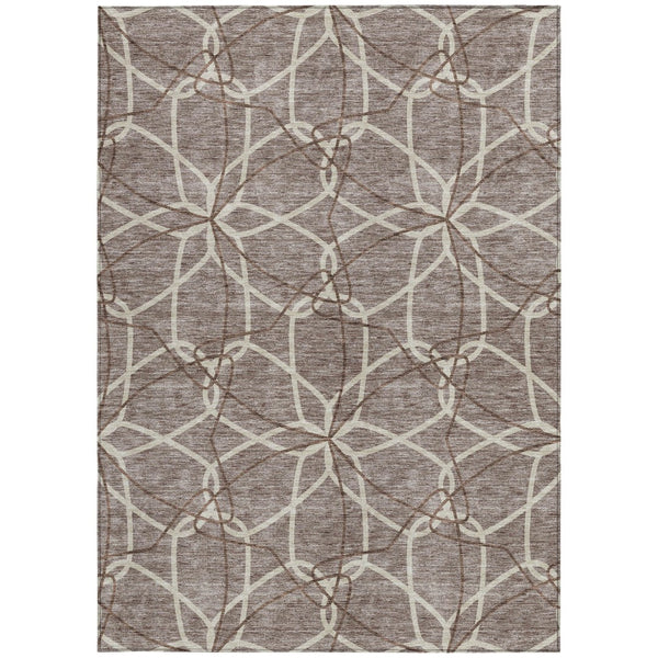 Homeroots 3' Geometric Washable Area Rug For Indoor & Outdoor Use - Stylish & Durable For High Traffic Areas Taupe Polyester 613054