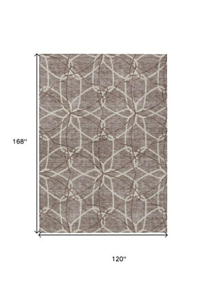 Homeroots 3' Geometric Washable Area Rug For Indoor & Outdoor Use - Stylish & Durable For High Traffic Areas Taupe Polyester 613054