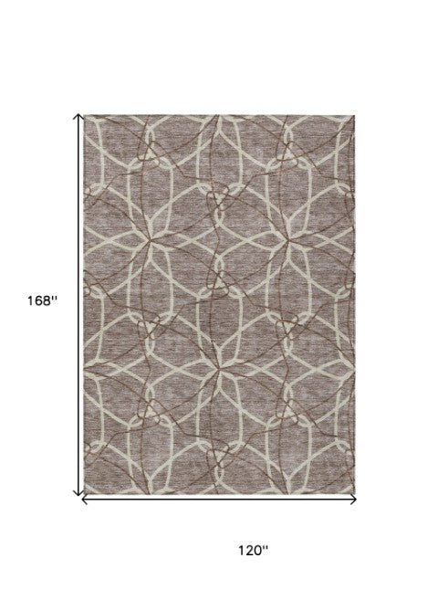 Homeroots 3' Geometric Washable Area Rug For Indoor & Outdoor Use - Stylish & Durable For High Traffic Areas Taupe Polyester 613054