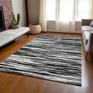 Homeroots 3' Abstract Washable Indoor Outdoor Area Rug - Durable, Stylish, And Easy To Maintain For Any Space Black Polyester 613067