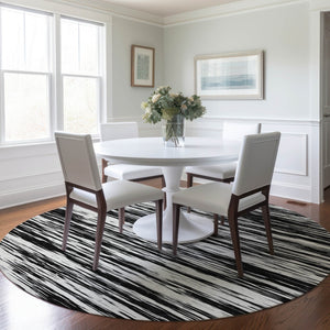 Homeroots 3' Abstract Washable Indoor Outdoor Area Rug - Durable, Stylish, And Easy To Maintain For Any Space Black Polyester 613069