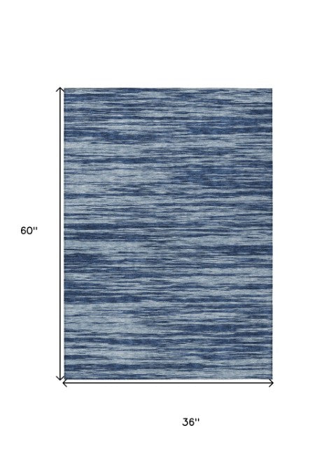 Homeroots 3' Abstract Washable Indoor Outdoor Area Rug - Durable, Stylish, And Easy To Maintain For Any Space Blue Polyester 613079