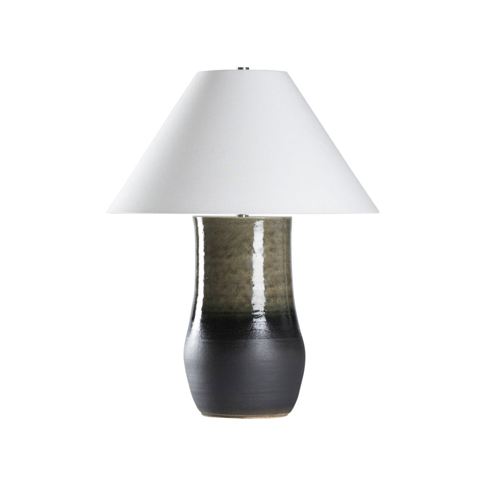 Wildwood Sana Handcrafted Japanese Table Lamp With Blue Ombré Glaze, Linen Shade & Cloth-Wrapped Cord, 28.5"H 61308