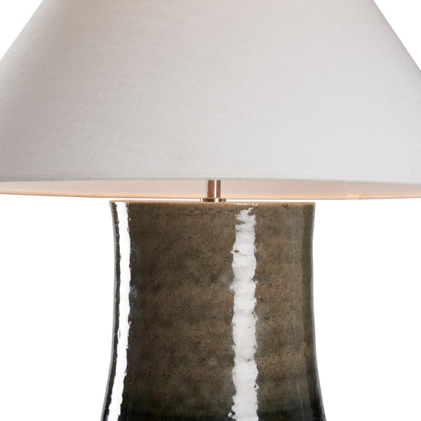 Wildwood Sana Handcrafted Japanese Table Lamp With Blue Ombré Glaze, Linen Shade & Cloth-Wrapped Cord, 28.5"H 61308