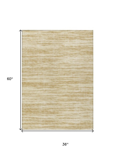 Homeroots 3' Abstract Washable Indoor Outdoor Area Rug - Durable, Stylish, And Easy To Maintain For Any Space Gold Polyester 613091