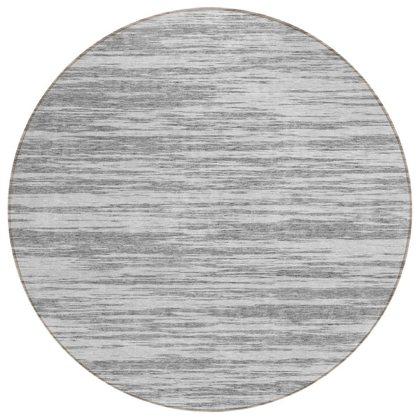 HomeRoots 5' Gray and Ivory Abstract Area Rug - Stylish, Washable, Indoor-Outdoor Rug for High Traffic Spaces 8' Round 613099