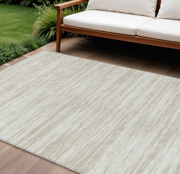Homeroots 3' Abstract Washable Indoor Outdoor Area Rug - Durable, Stylish, And Easy To Maintain For Any Space Ivory Polyester 613108