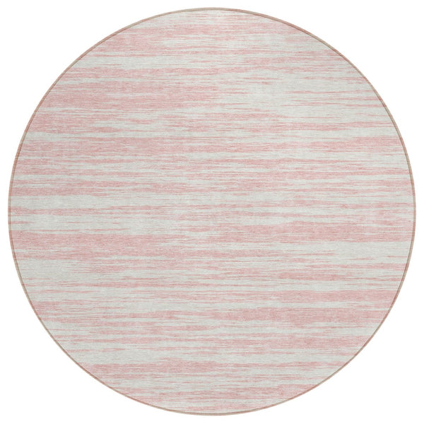 HomeRoots 5' Pink and Ivory Abstract Indoor-Outdoor Area Rug - Stylish, Durable, and Machine Washable Design 8' Round 613117