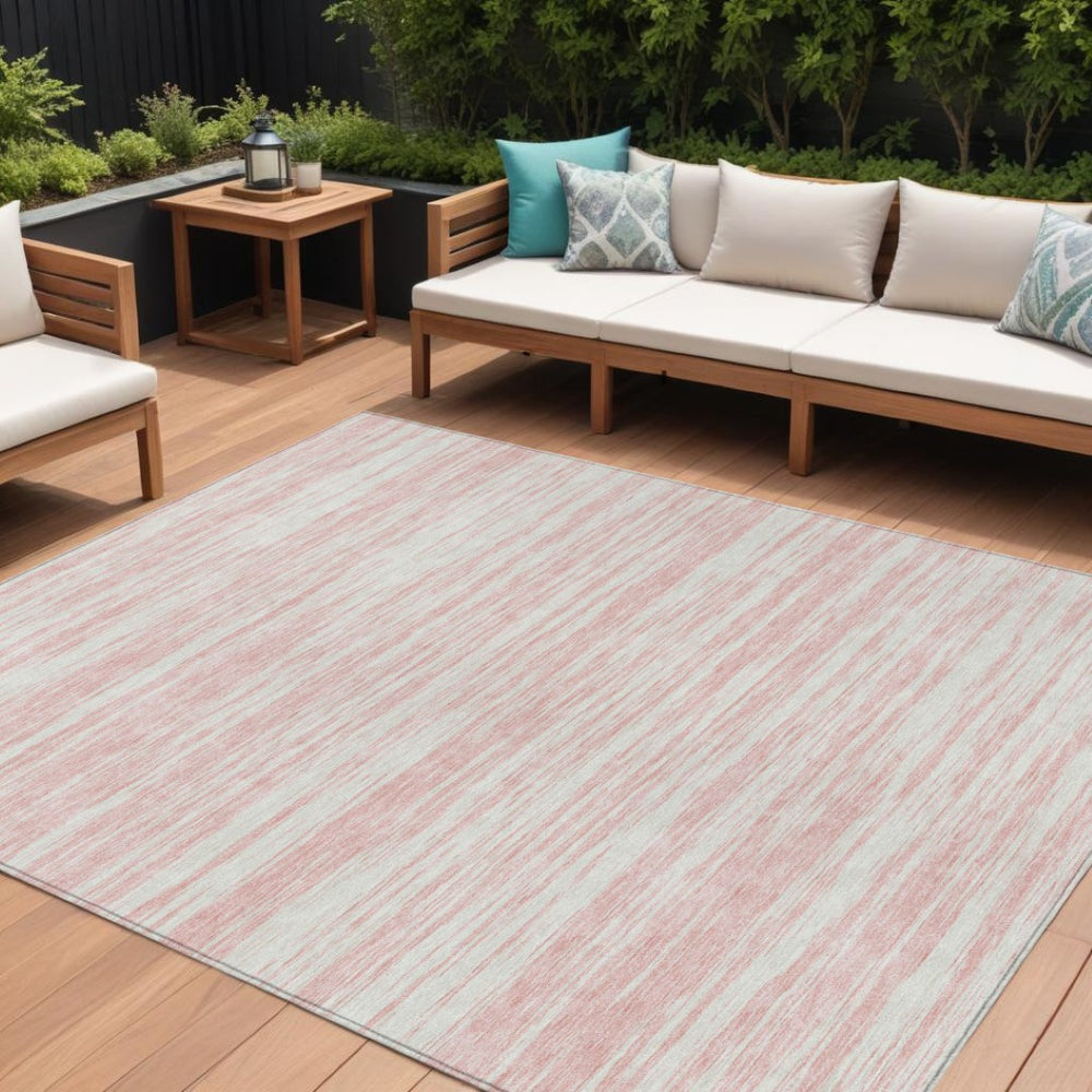 HomeRoots 5' Pink and Ivory Abstract Indoor-Outdoor Area Rug - Stylish, Durable, and Machine Washable Design 10' X 14' 613120