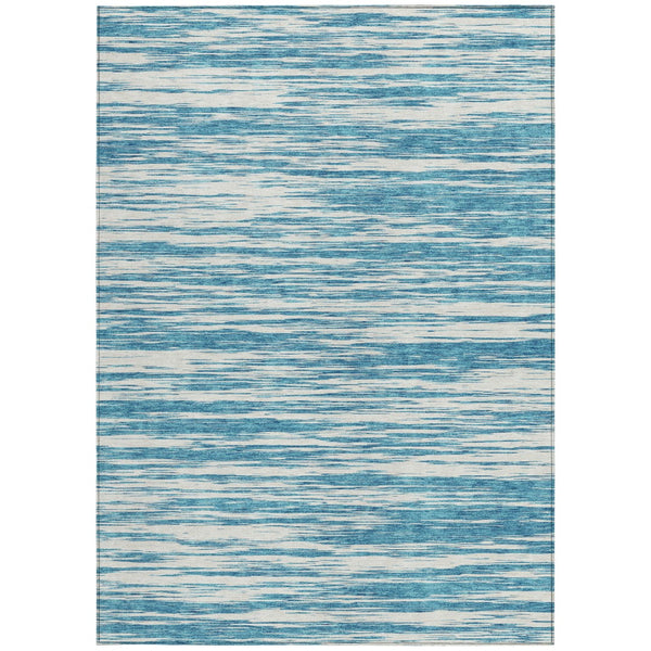 Homeroots 3' Abstract Washable Indoor Outdoor Area Rug - Durable, Stylish, And Easy To Maintain For Any Space Teal Blue Polyester 613127