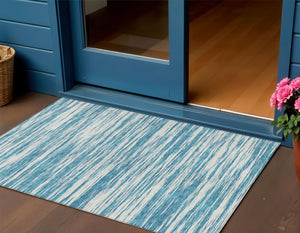 Homeroots 3' Abstract Washable Indoor Outdoor Area Rug - Durable, Stylish, And Easy To Maintain For Any Space Teal Blue Polyester 613127