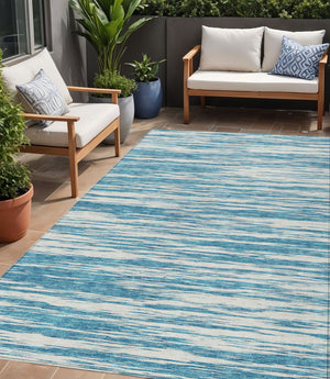 Homeroots 3' Abstract Washable Indoor Outdoor Area Rug - Durable, Stylish, And Easy To Maintain For Any Space Teal Blue Polyester 613128