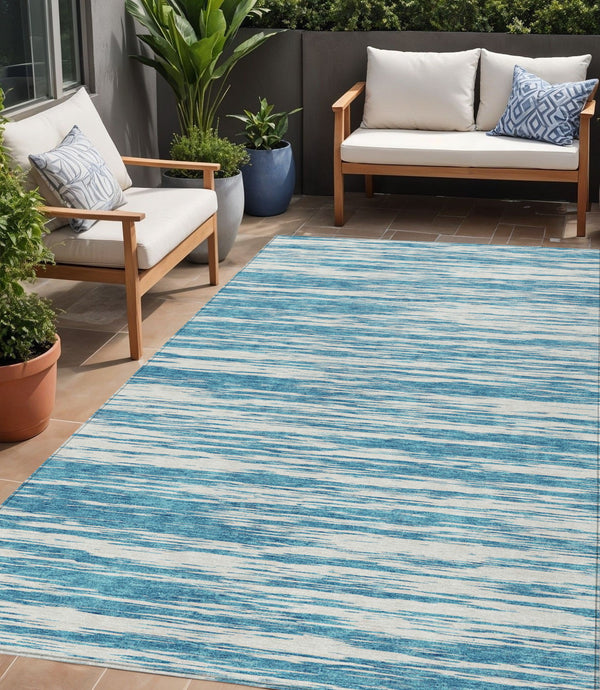 Homeroots 3' Abstract Washable Indoor Outdoor Area Rug - Durable, Stylish, And Easy To Maintain For Any Space Teal Blue Polyester 613128