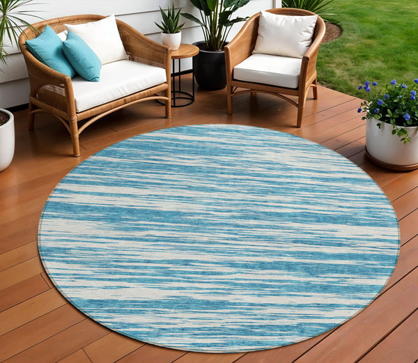 Homeroots 3' Abstract Washable Indoor Outdoor Area Rug - Durable, Stylish, And Easy To Maintain For Any Space Teal Blue Polyester 613129