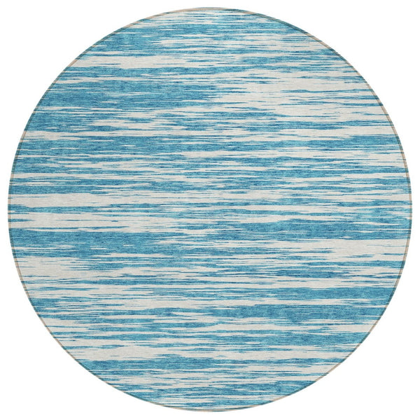 HomeRoots 5' Contemporary Teal Blue and Ivory Abstract Washable Area Rug for Indoor and Outdoor Spaces 8' Round 613129