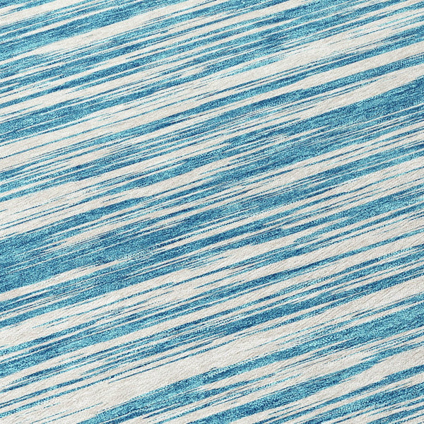 Homeroots 3' Abstract Washable Indoor Outdoor Area Rug - Durable, Stylish, And Easy To Maintain For Any Space Teal Blue Polyester 613129