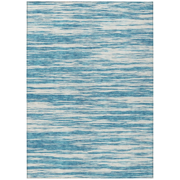 HomeRoots 5' Contemporary Teal Blue and Ivory Abstract Washable Area Rug for Indoor and Outdoor Spaces 8' X 10' 613130