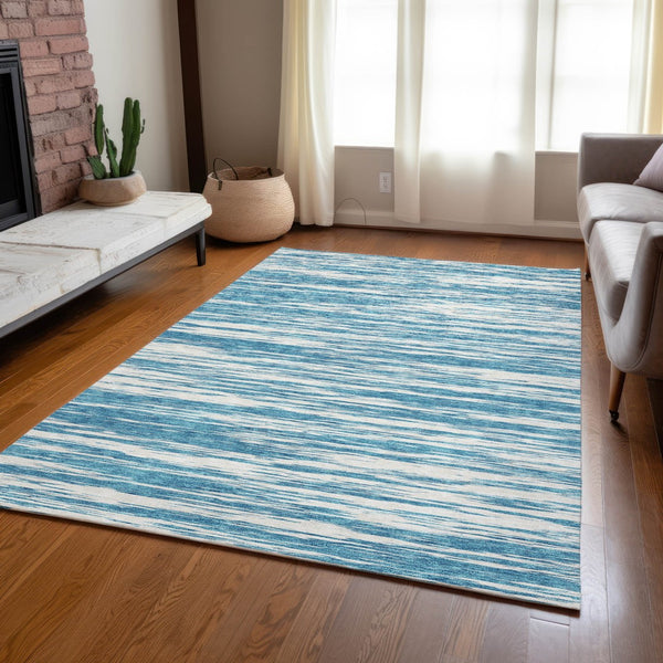 Homeroots 3' Abstract Washable Indoor Outdoor Area Rug - Durable, Stylish, And Easy To Maintain For Any Space Teal Blue Polyester 613130