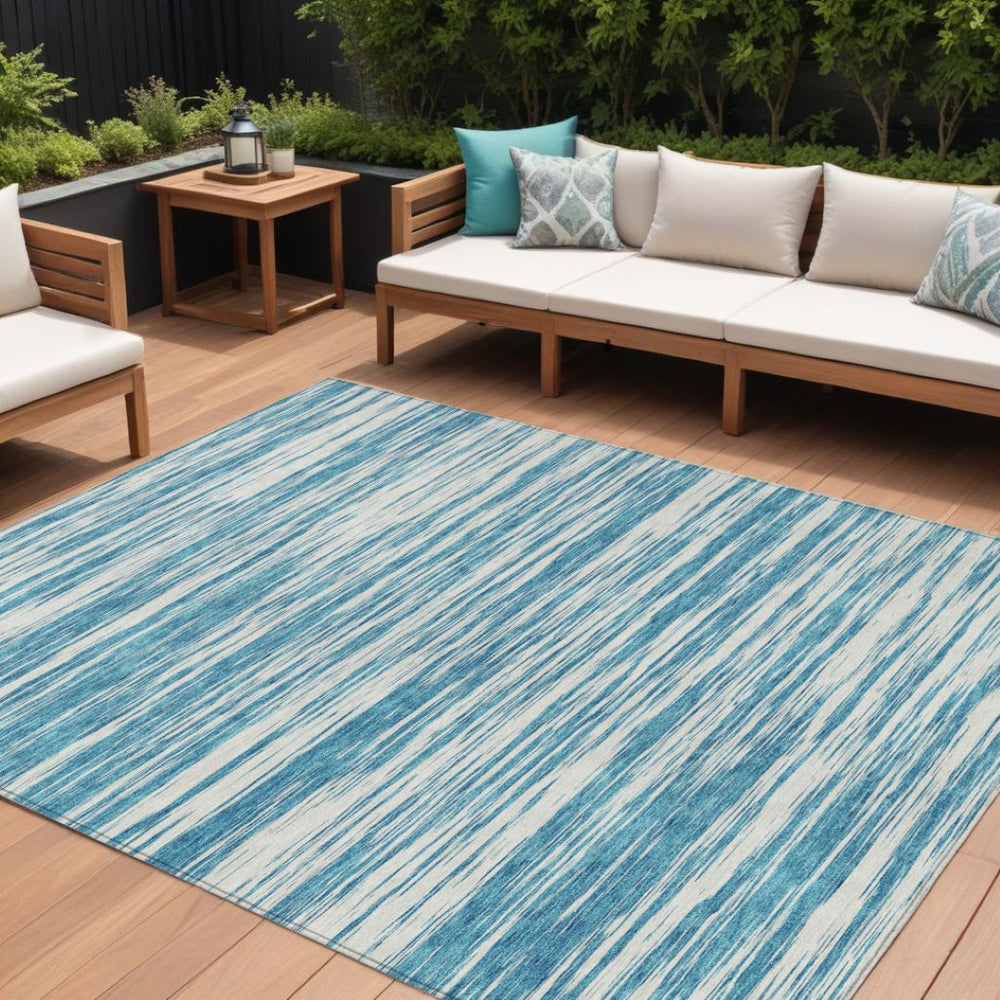 HomeRoots 9' X 12' Teal Blue & Ivory Abstract Area Rug – Elegant, Washable, Indoor/Outdoor, Stain-Resistant Design 613131