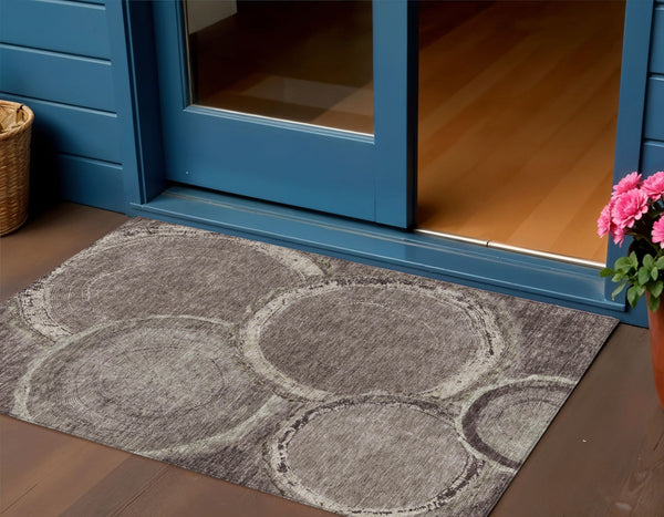 Homeroots 3' X 5' Beige Faux Bois Washable Area Rug - Stylish Indoor Outdoor Design For Any Space Chocolate Polyester 613133