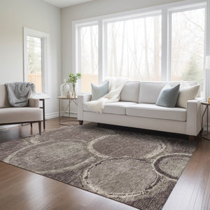 Homeroots 3' X 5' Beige Faux Bois Washable Area Rug - Stylish Indoor Outdoor Design For Any Space Chocolate Polyester 613133