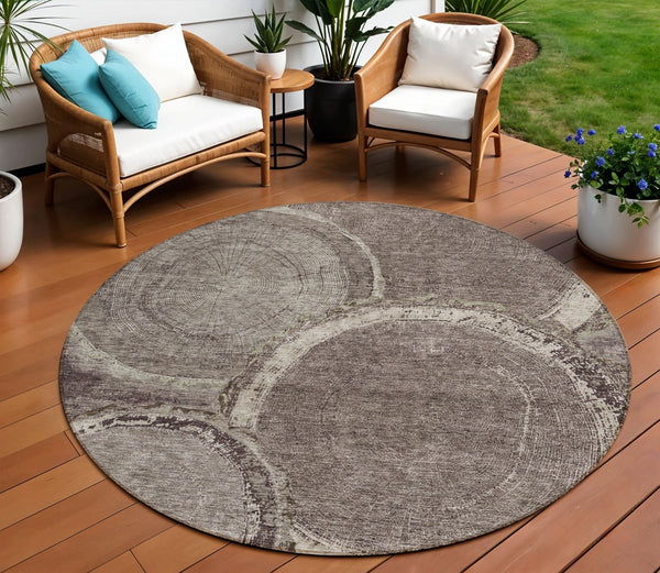 Homeroots 3' X 5' Beige Faux Bois Washable Area Rug - Stylish Indoor Outdoor Design For Any Space Chocolate Polyester 613135